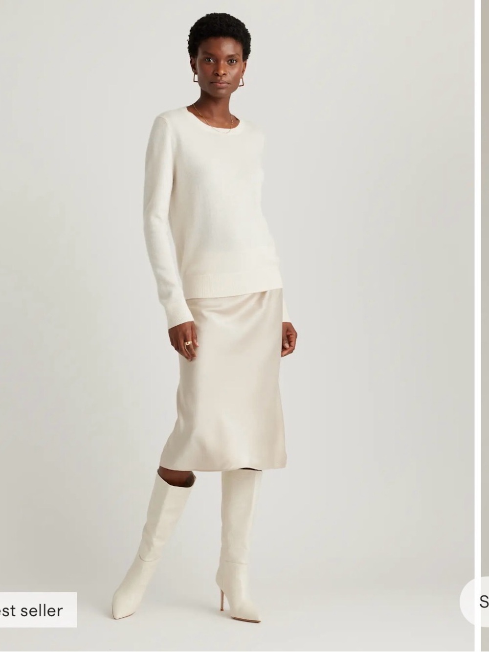 Quince Cream Satin Midi Skirt